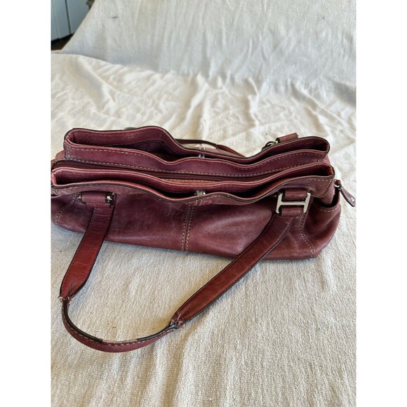 Fossil Red Leather Bag Shoulder Tote Satchel Handbag Pockets - Picture 10 of 11